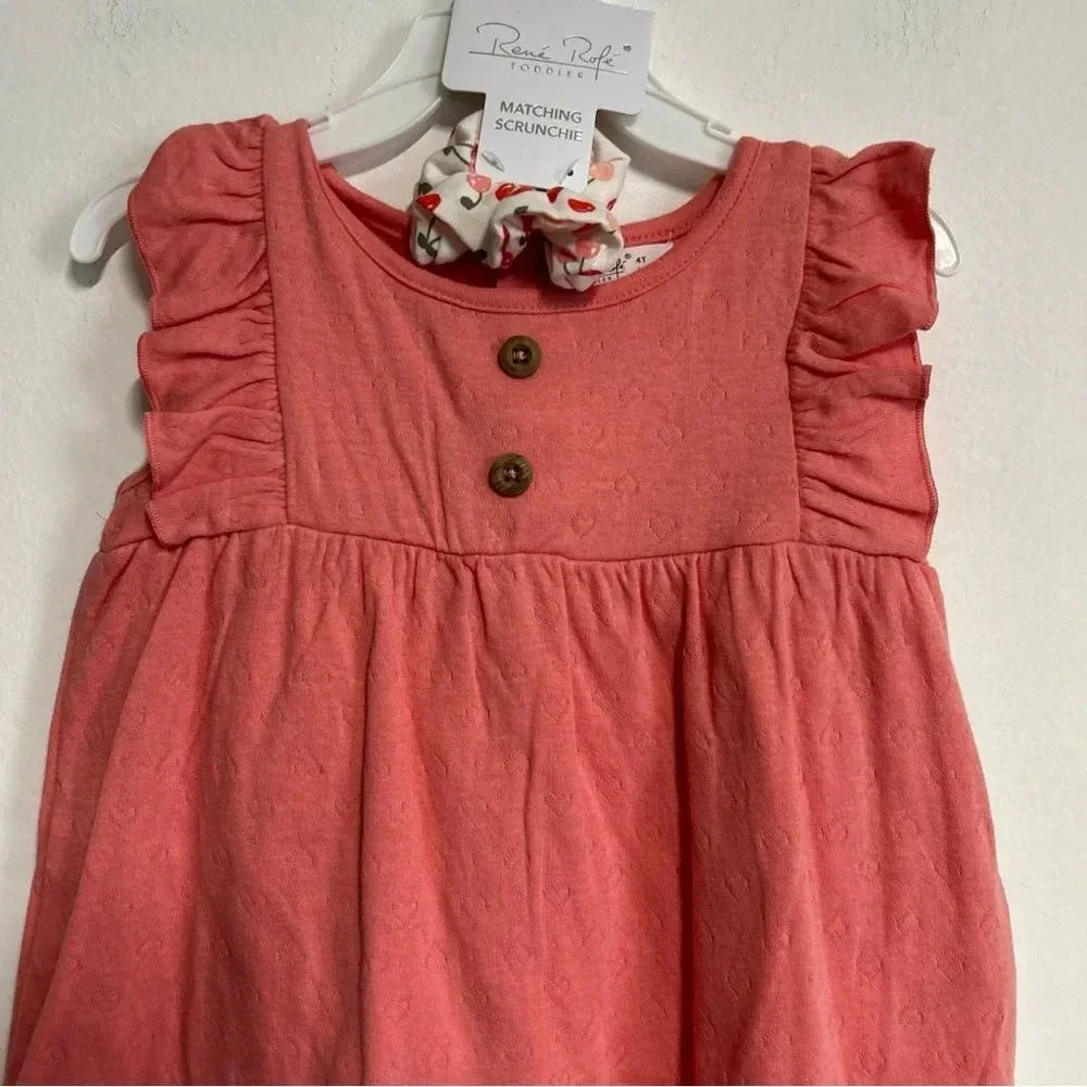 NWT Toddler Girls Rene Rofe’ 4T Outfit Set Pants Top & Scrunchie Cherries‎